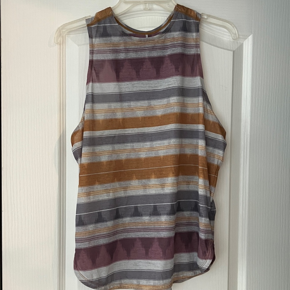 Prana Striped Muscle Tee in Purple, Gray, and Brown